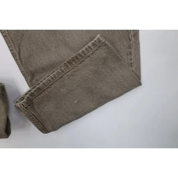 Vintage LL Bean Mens 34x30 Faded Stonewash Wide Leg Denim Jeans Beige Cotton